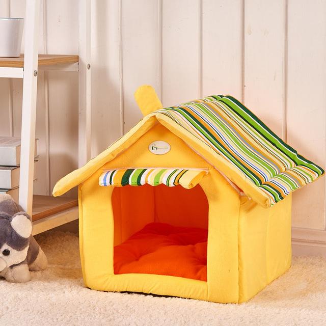 yellow Striped Removable Cover Mat House & Beds For Small Medium Cats & Dogs