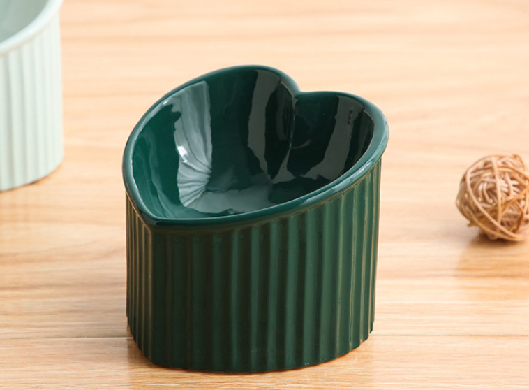Green Pet Ceramic Bowl With Inclined Mouth Practical