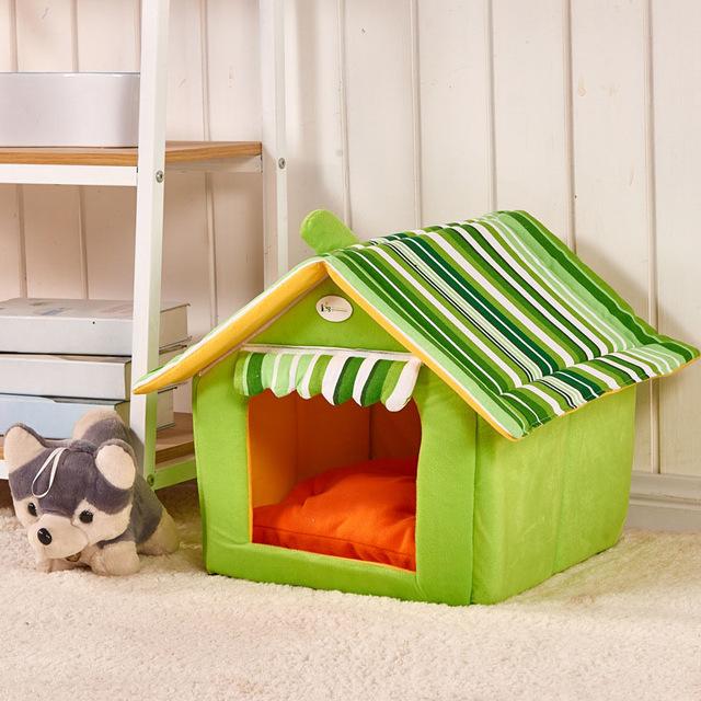 Green Striped Removable Cover Mat House & Beds For Small Medium Cats & Dogs