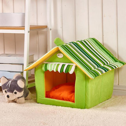 Green Striped Removable Cover Mat House & Beds For Small Medium Cats & Dogs